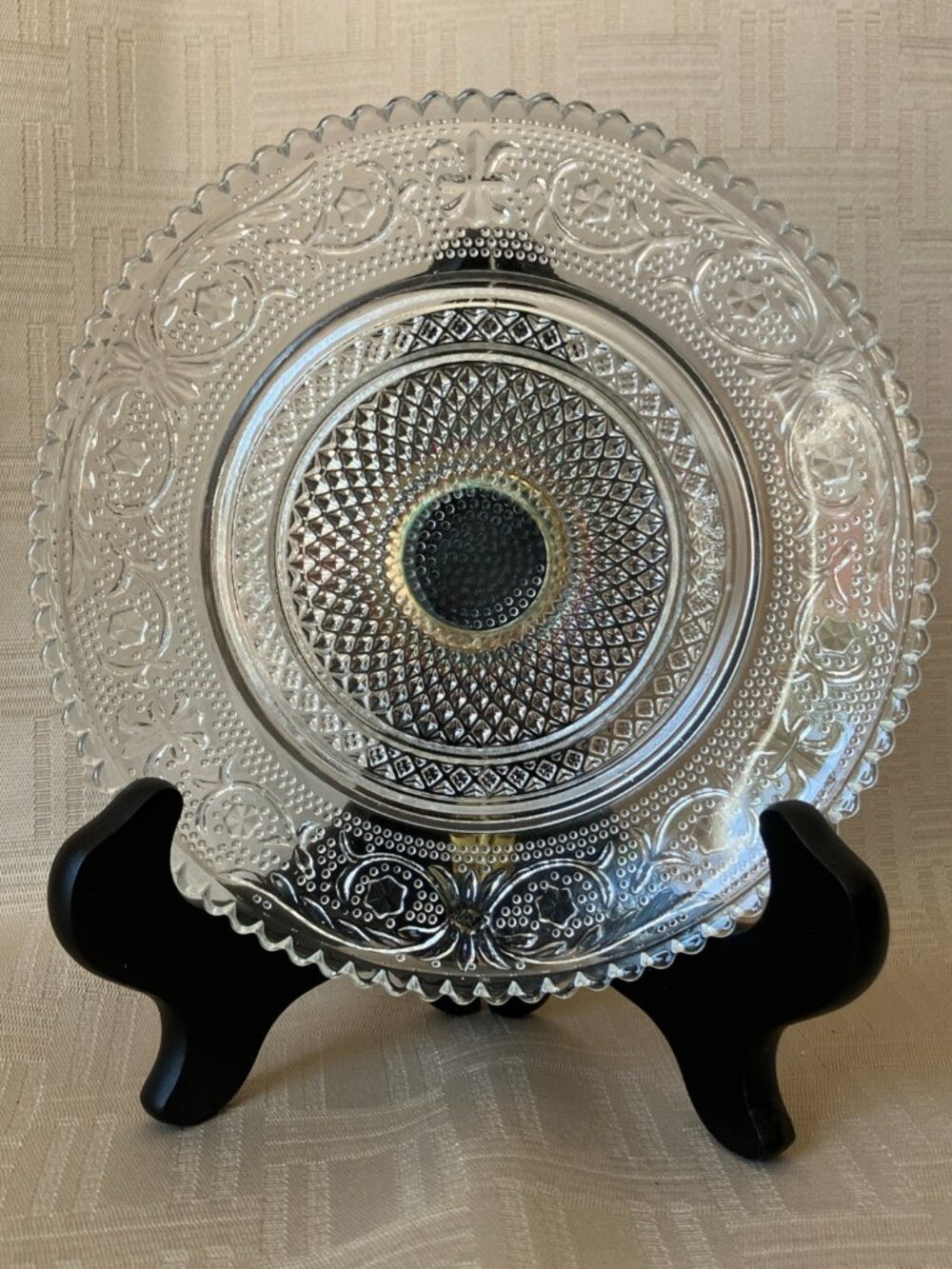 Vtg Clear Pressed Glass Plate w Decorative Pattern Small 5 3/4" Trinket Or Snack